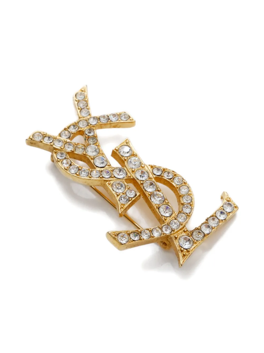 Saint Laurent Pre-Owned 1990-2000s logo rhinestone brooch | Image 2