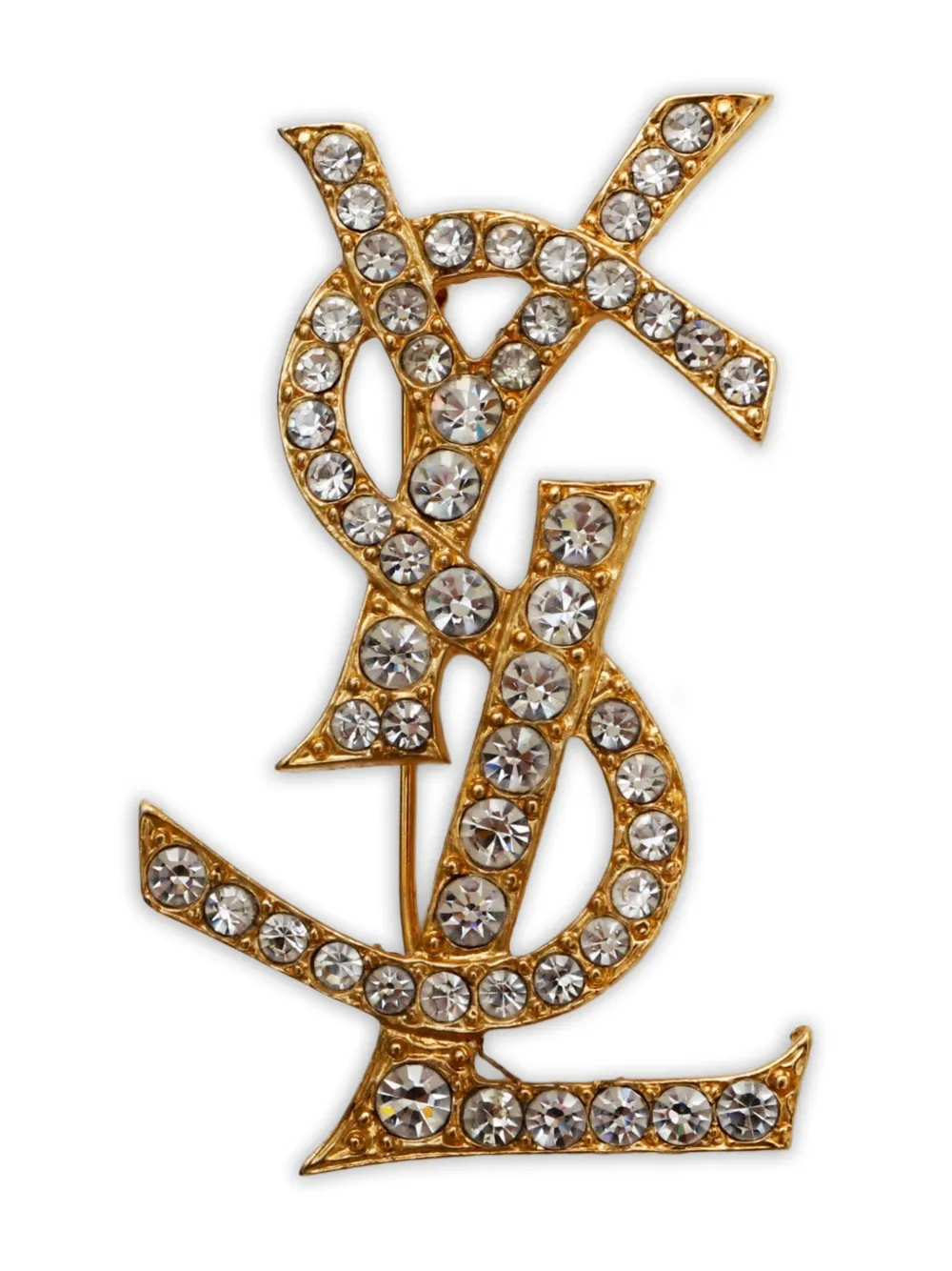 Saint Laurent Pre-Owned 1990-2000s logo rhinestone brooch | Gold | Image 1