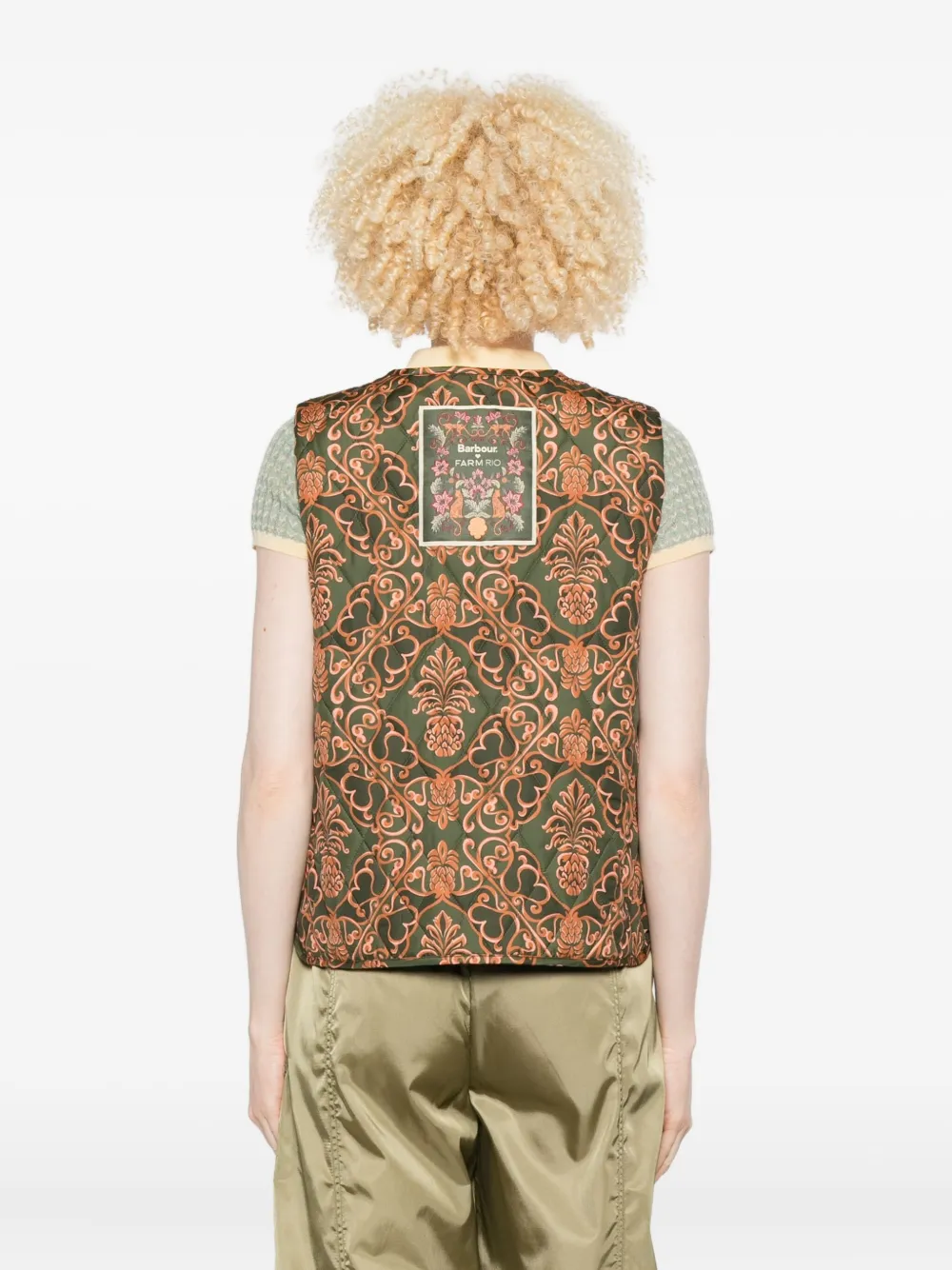 Barbour X Farm Rio Fernanda Sleeveless Jacket In Green