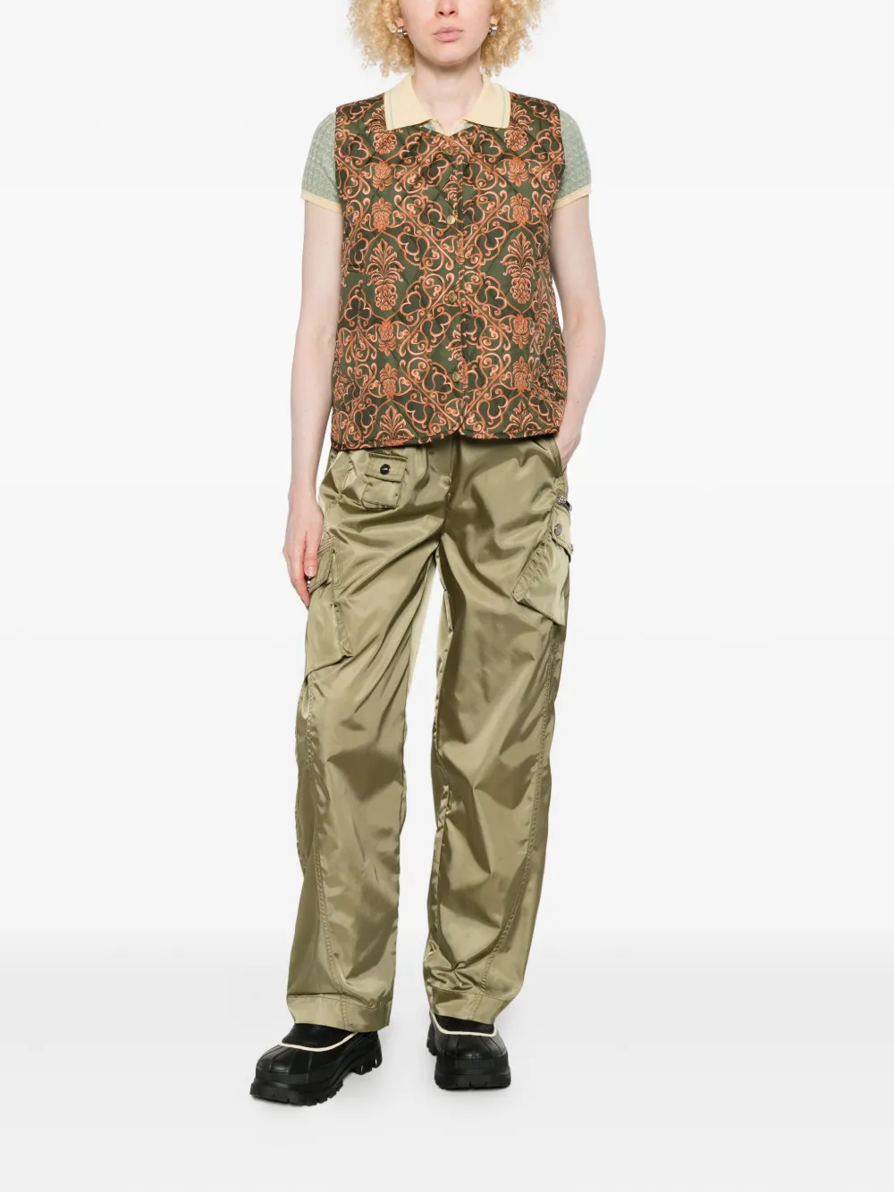 Barbour X Farm Rio Fernanda Sleeveless Jacket In Green