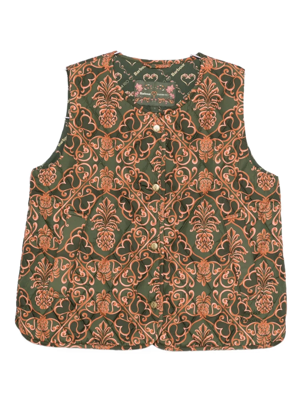 Barbour X Farm Rio Fernanda Sleeveless Jacket In Green