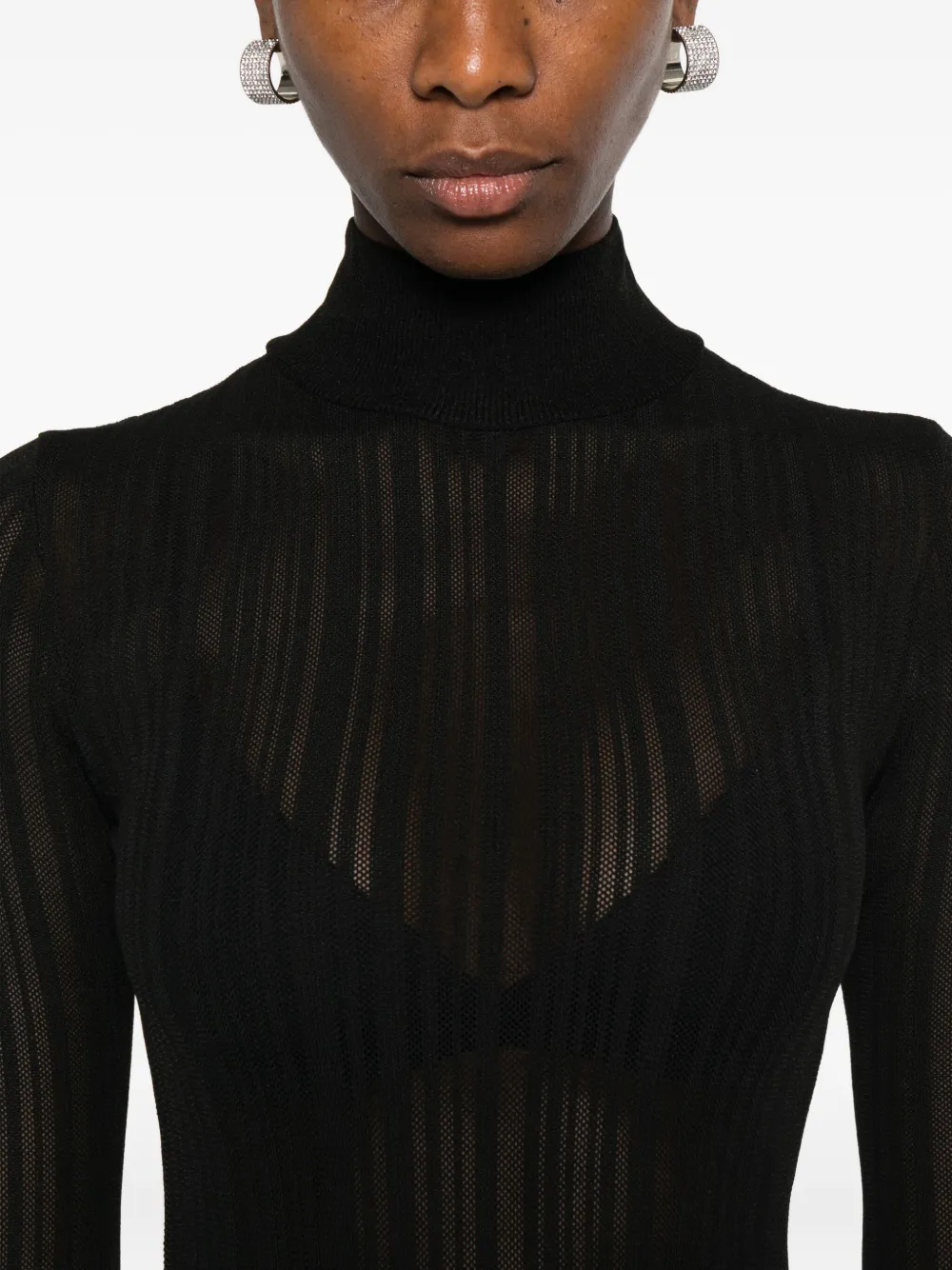 Amazuìn Ribbed High-neck Top In Black