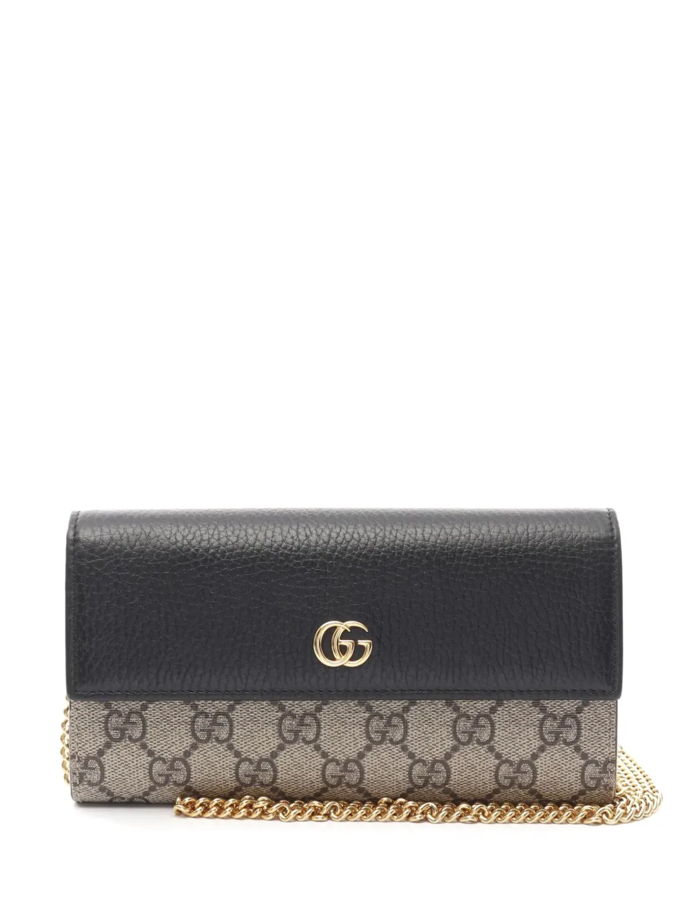 Pre-owned Gucci 2016-2025 Bicolor Gg Marmont And Gg Supreme Wallet On Chain Crossbody Bag In Brown