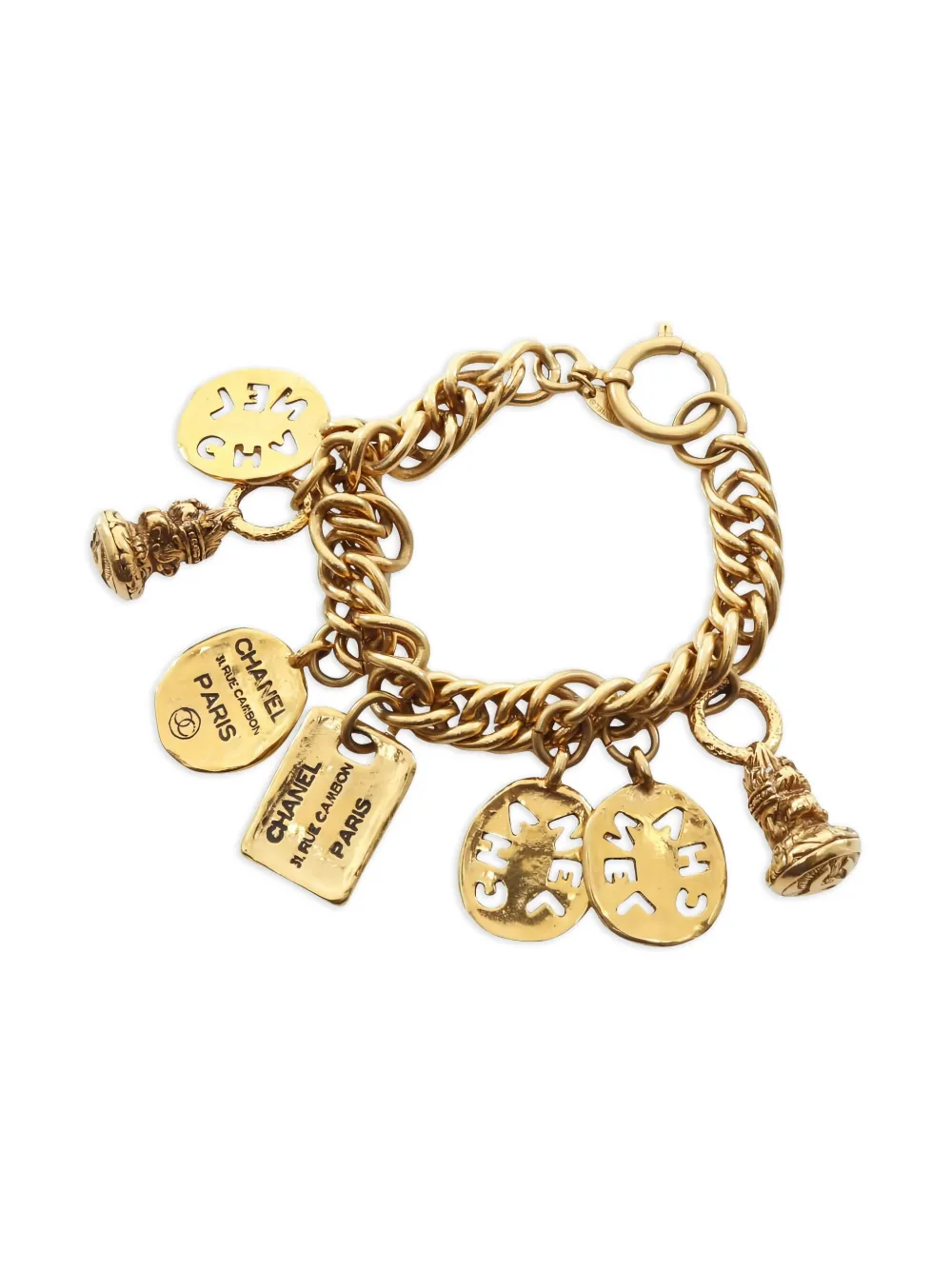 CHANEL Pre-Owned 1986-1988 チェーンチャーム ブレスレット - ゴールドトーン CHANEL Pre-Owned 1986-1988 チェーンチャーム ブレスレット - ゴールドトーン
