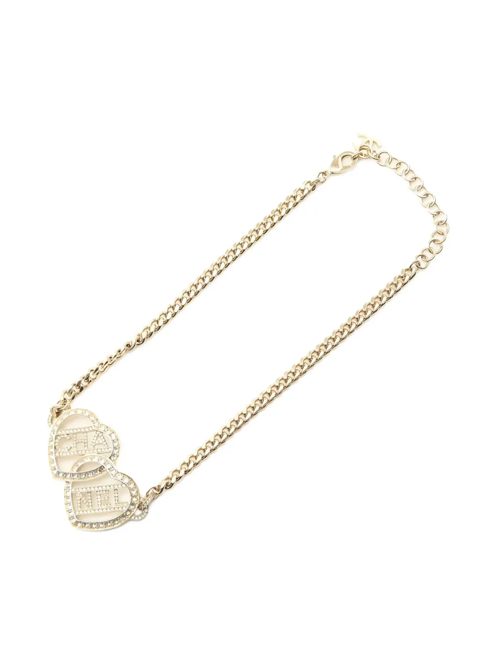 Pre-owned Chanel Logo-rhinestone Necklace In Gold