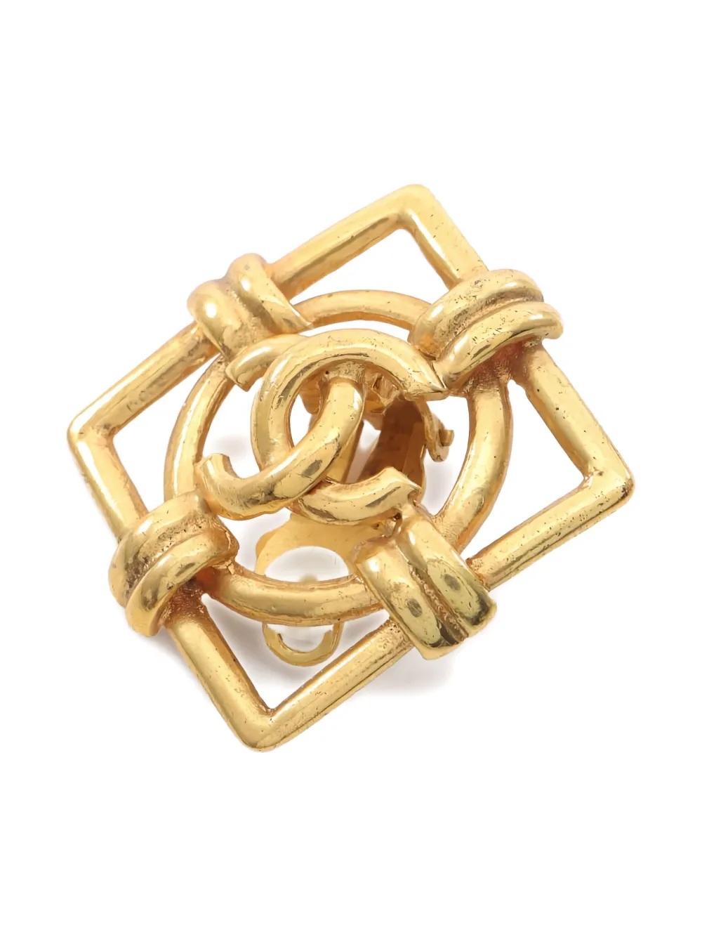 Pre-owned Chanel Square-frame Coco Mark Earrings In Gold