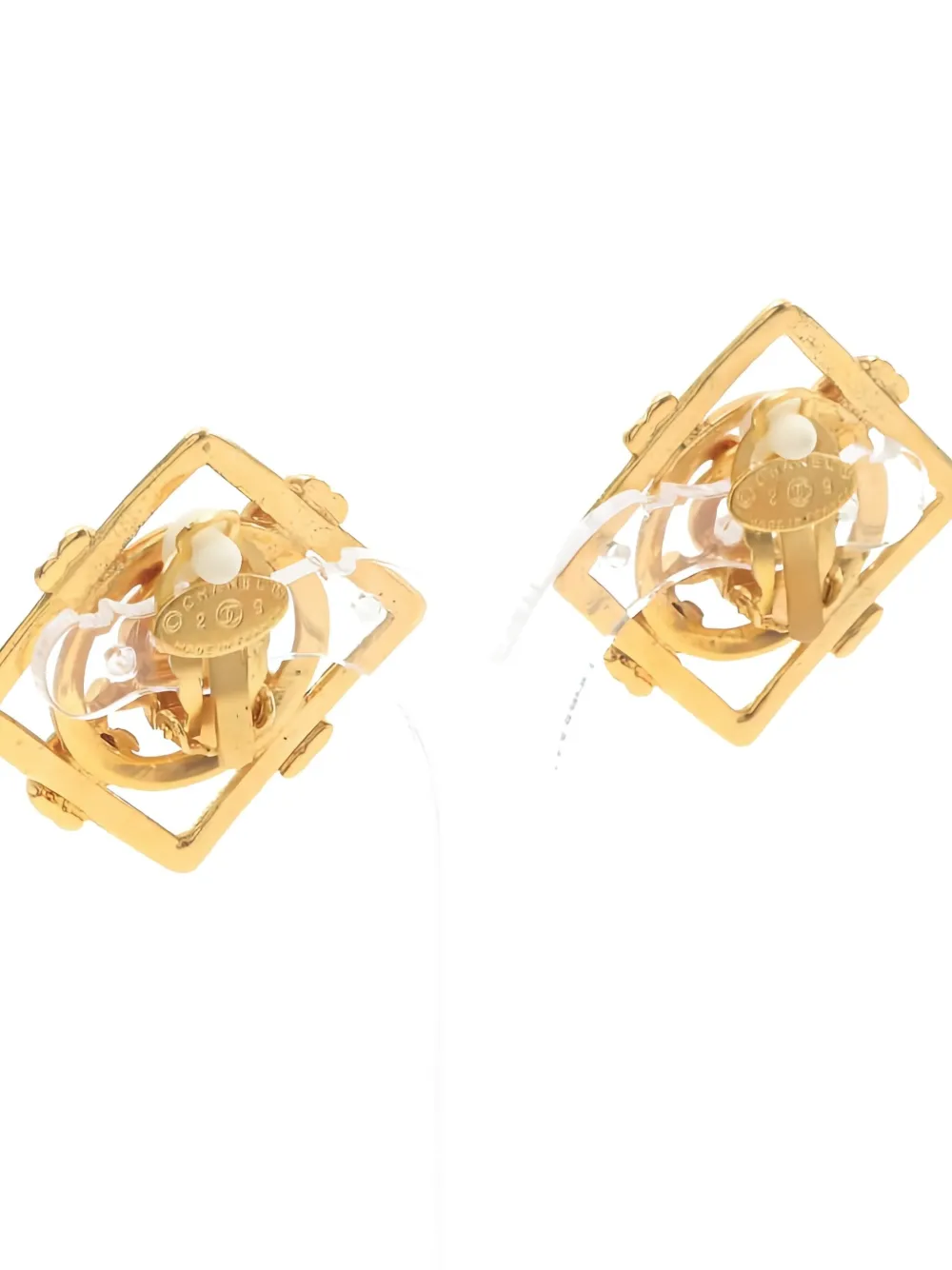 Pre-owned Chanel Square-frame Coco Mark Earrings In Gold