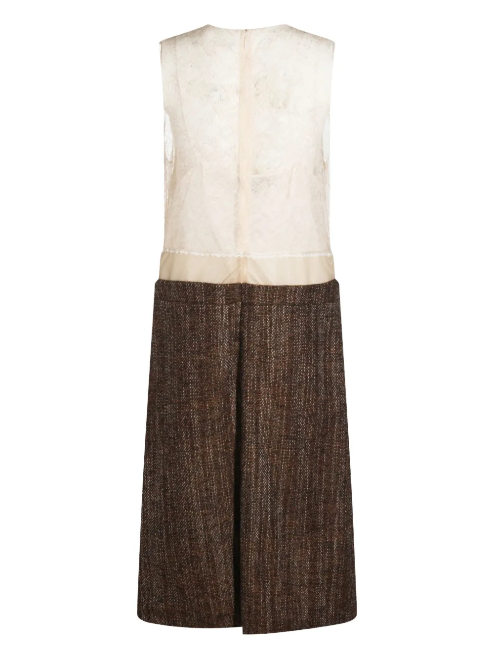 FENDI lace-panel tweed dress - Beige
