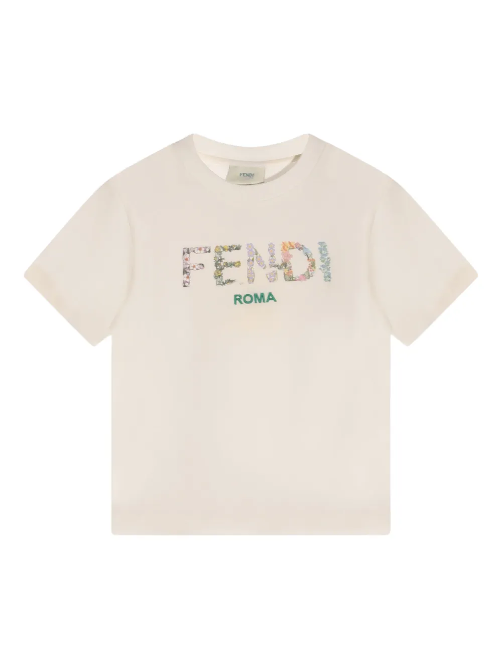 Fendi Kids floral-logo T-shirt | Neutrals | Image 1