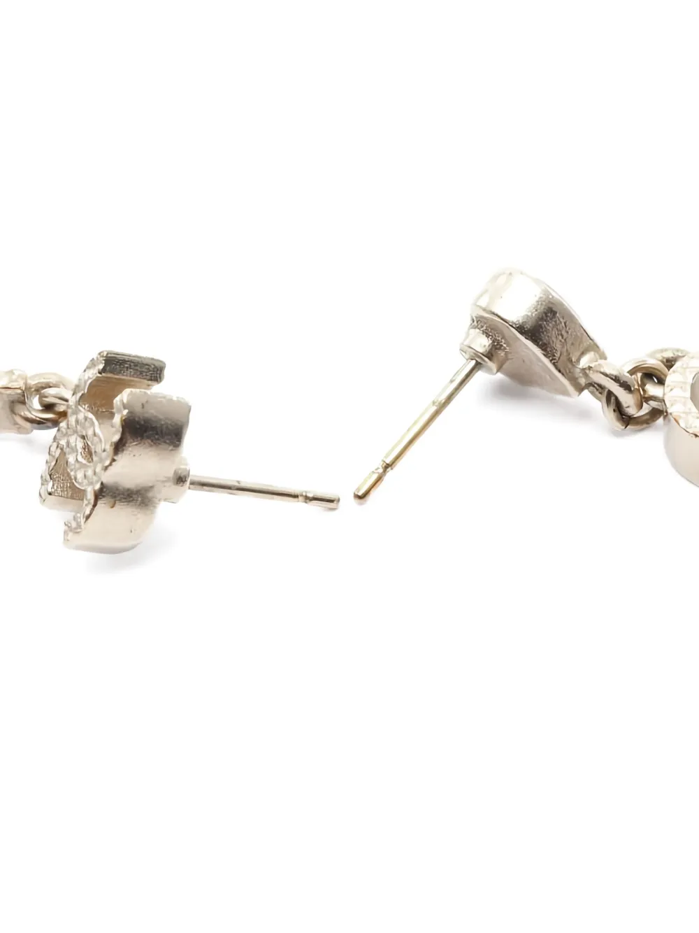 Pre-owned Chanel 1980's Coco Mark Drop Earrings In Silver