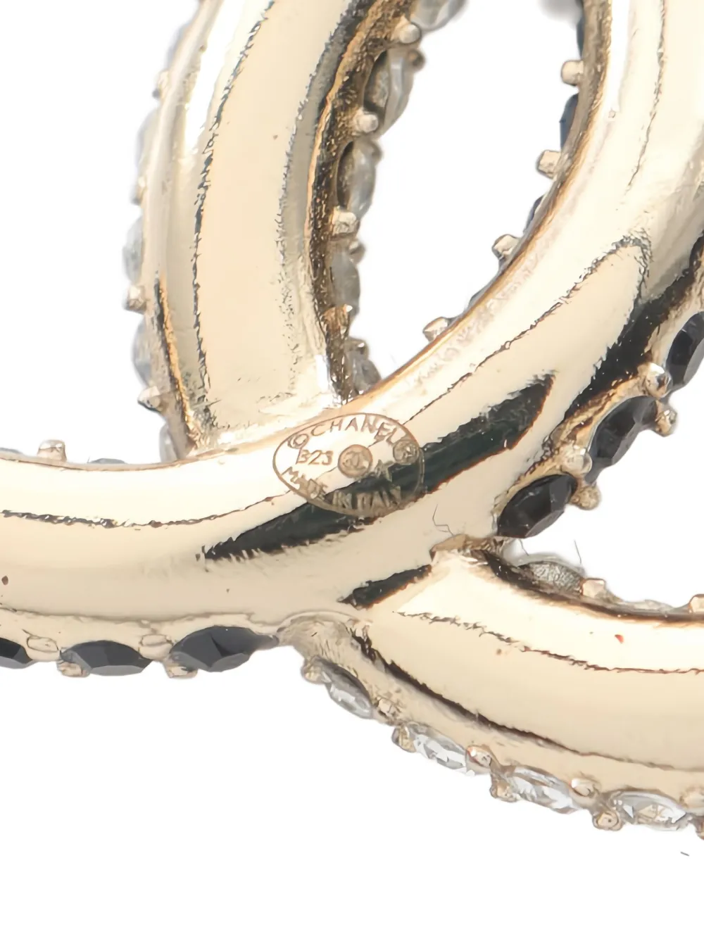 Pre-owned Chanel Cc-mark Rhinestone Earrings In Gold