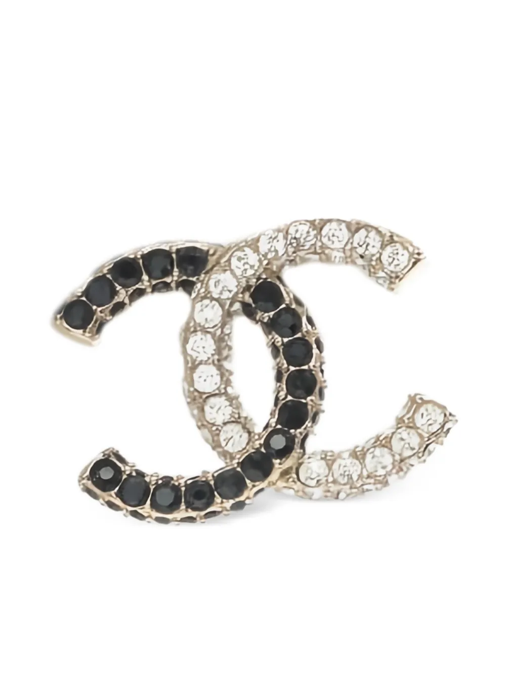 Pre-owned Chanel Cc-mark Rhinestone Earrings In Gold