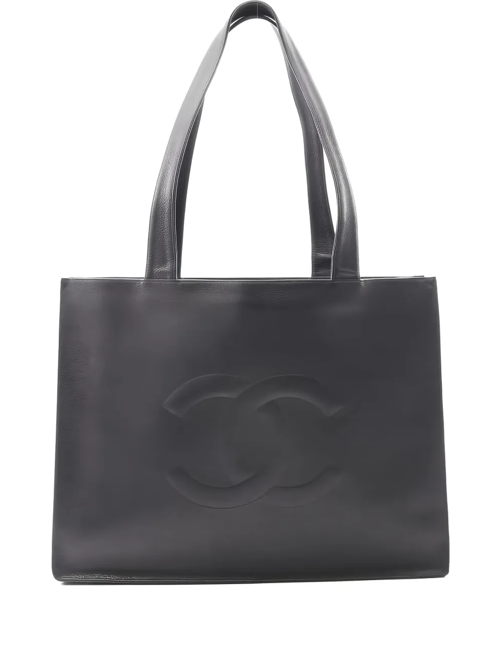 Pre-owned Chanel Interlocking Cc-embossed Tote Bag In Black