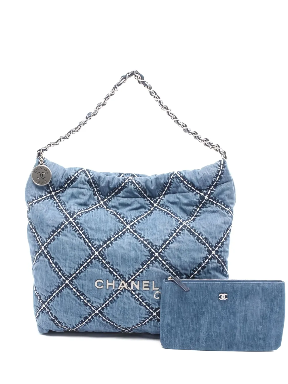 CHANEL Pre-Owned 2021 Chanel 22 quilted denim shoulder bag | Blue | Image 1