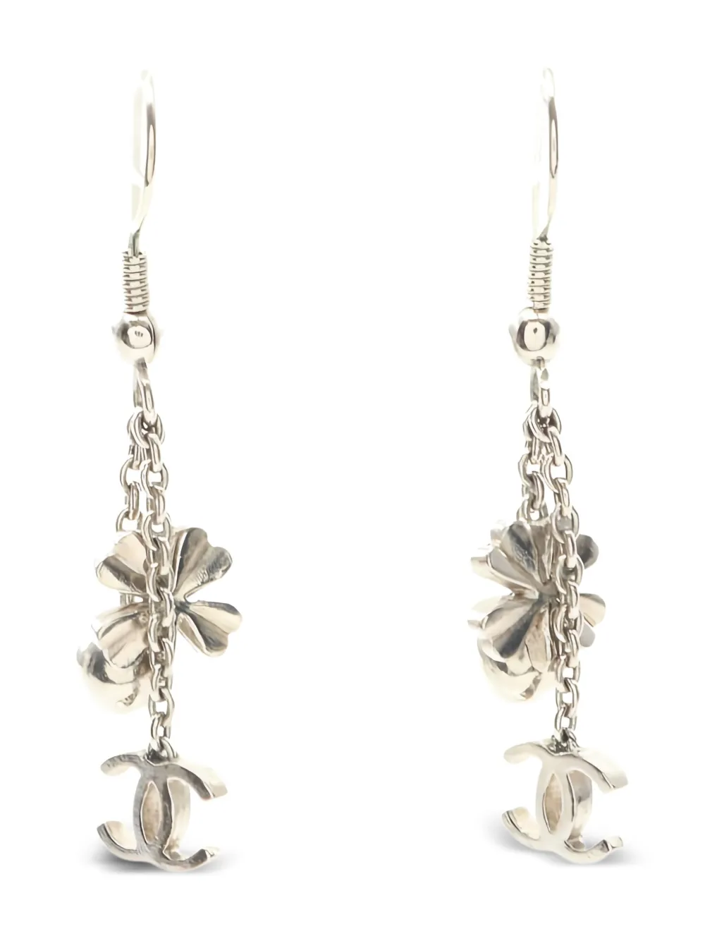 CHANEL Pre-Owned Interlocking CC floral-charm earrings | Silver | Image 1