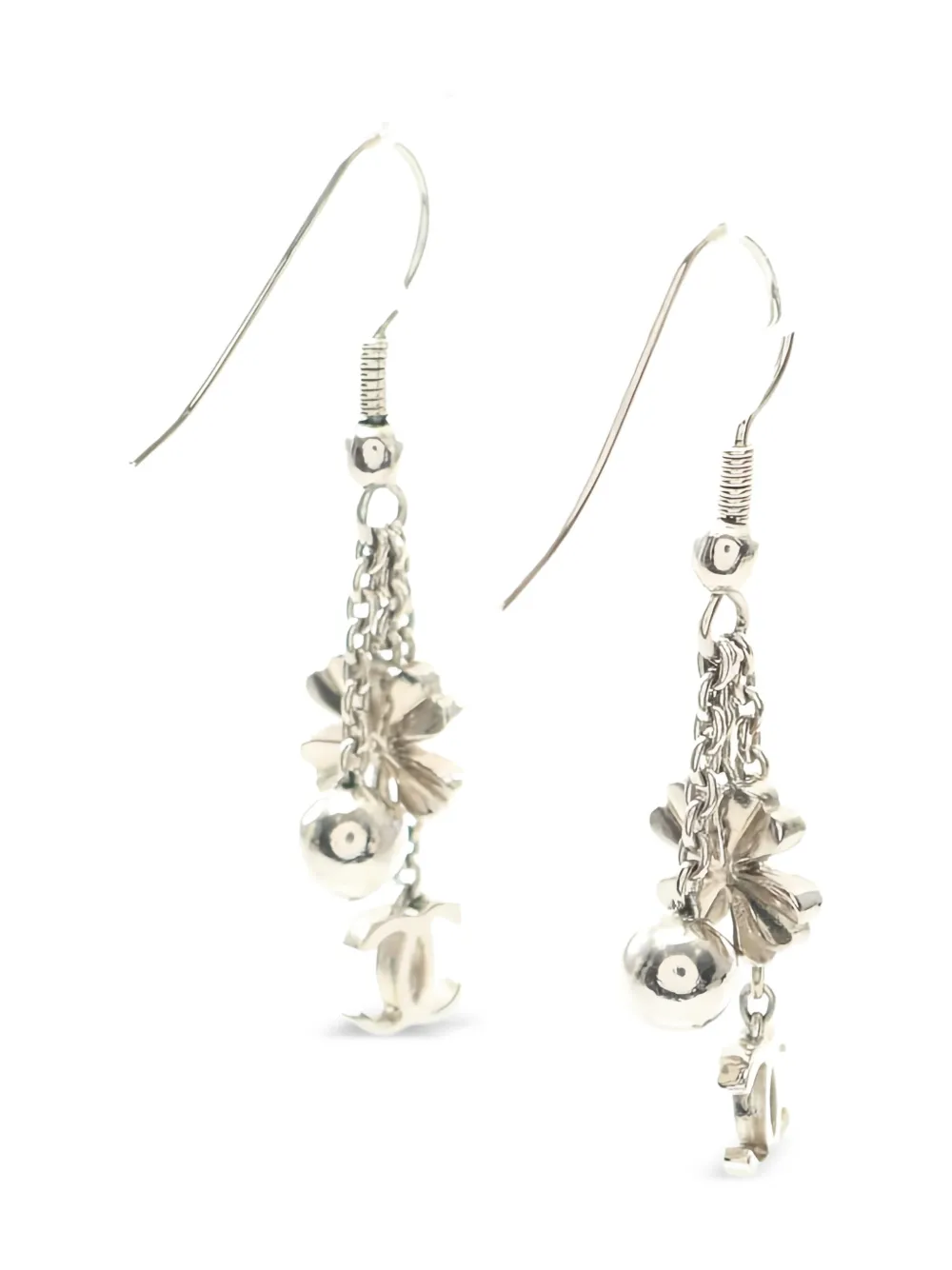 CHANEL Pre-Owned Interlocking CC floral-charm earrings | Image 2