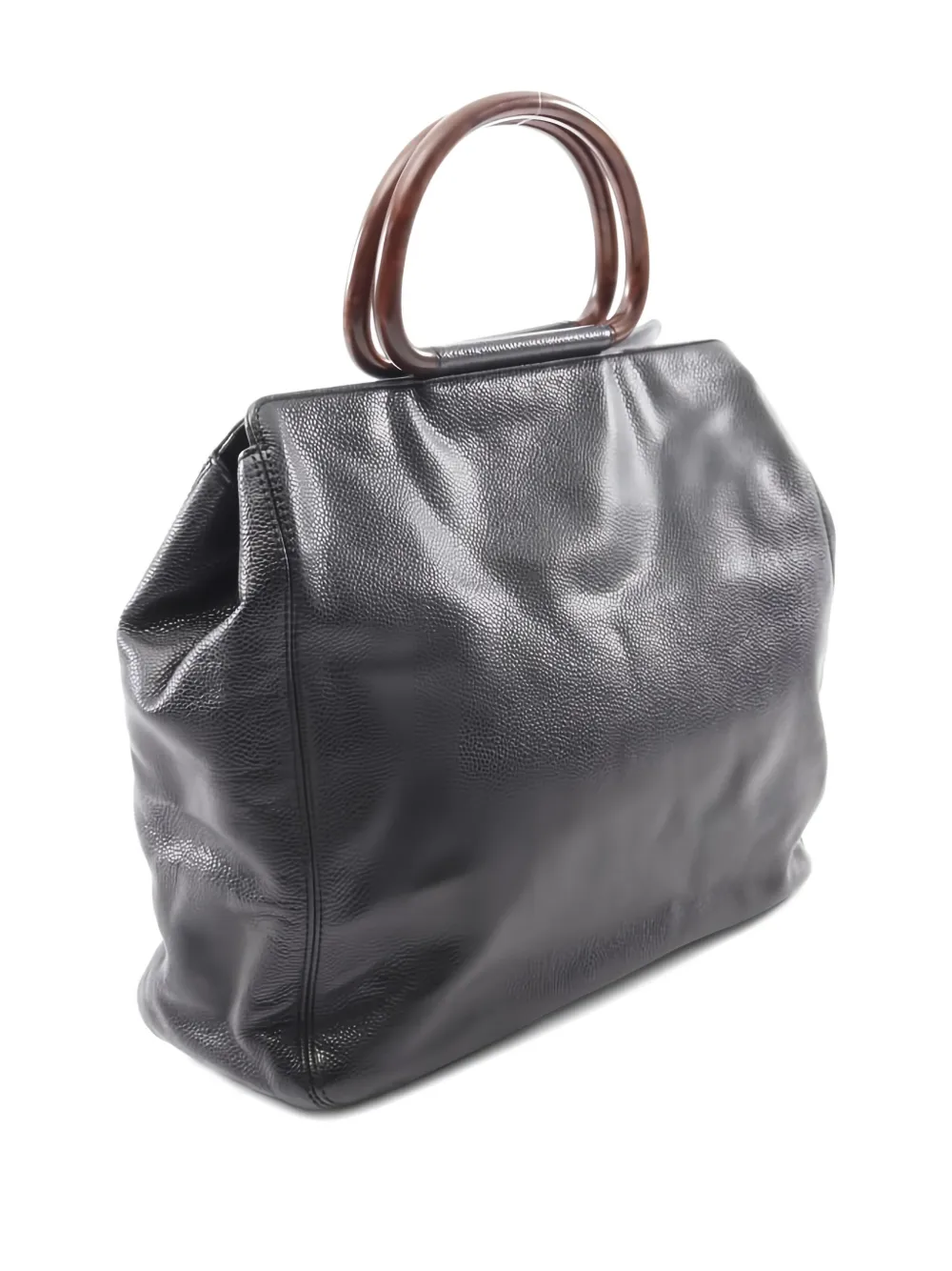 Pre-owned Chanel 2000-2002 Leather Wood-handle Tote Bag In Black