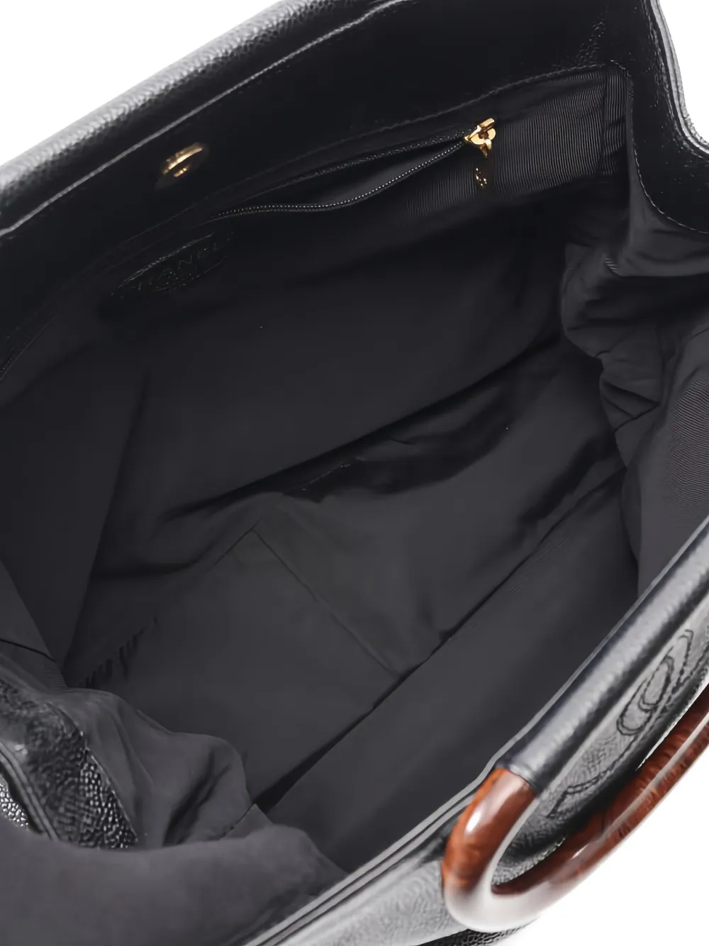 Pre-owned Chanel 2000-2002 Leather Wood-handle Tote Bag In Black