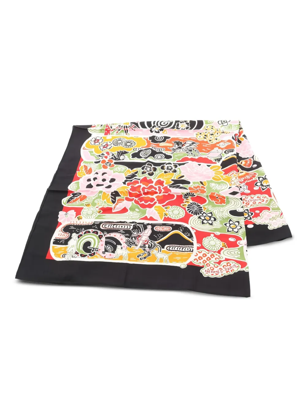 Pre-owned Hermes 1920 Bingata 140 Scarf In Black