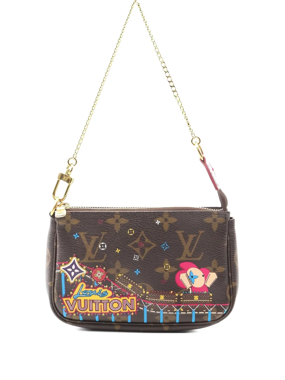 Pre-owned Louis Vuitton 2020 Mini Pochette Vivienne Holidays Monogram Shoulder Bag In Brown