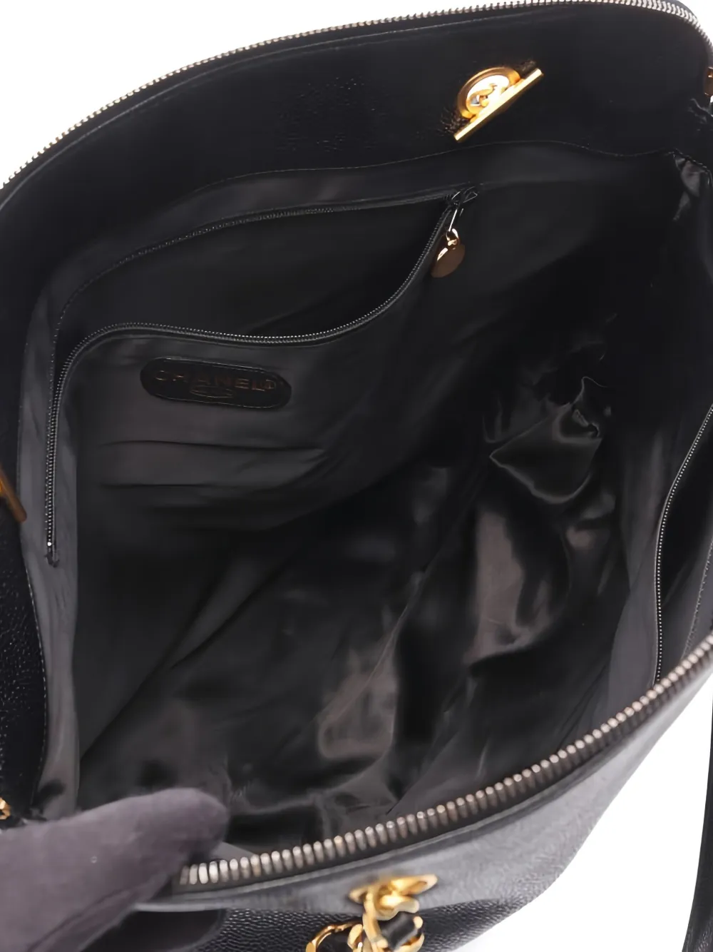 Pre-owned Chanel Big Coco Mark Caviar-leather Chain Shoulder Bag In Black
