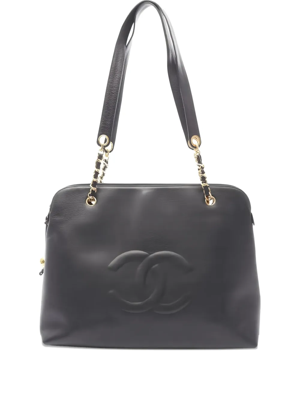 Pre-owned Chanel Big Coco Mark Caviar-leather Chain Shoulder Bag In Black