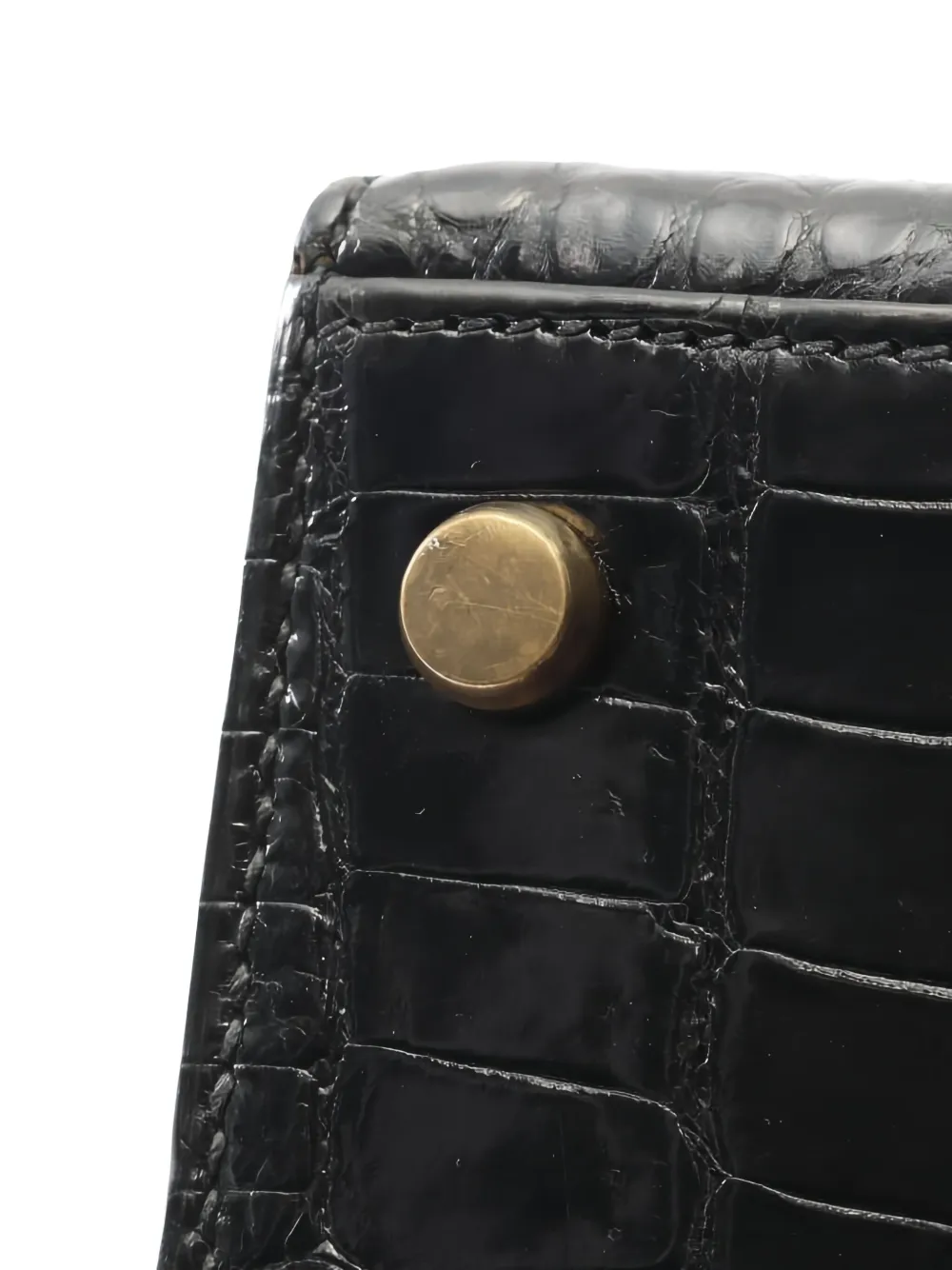 Pre-owned Hermes 1981 Kelly 32 Crocodile-embossed Two-way Handbag In Black