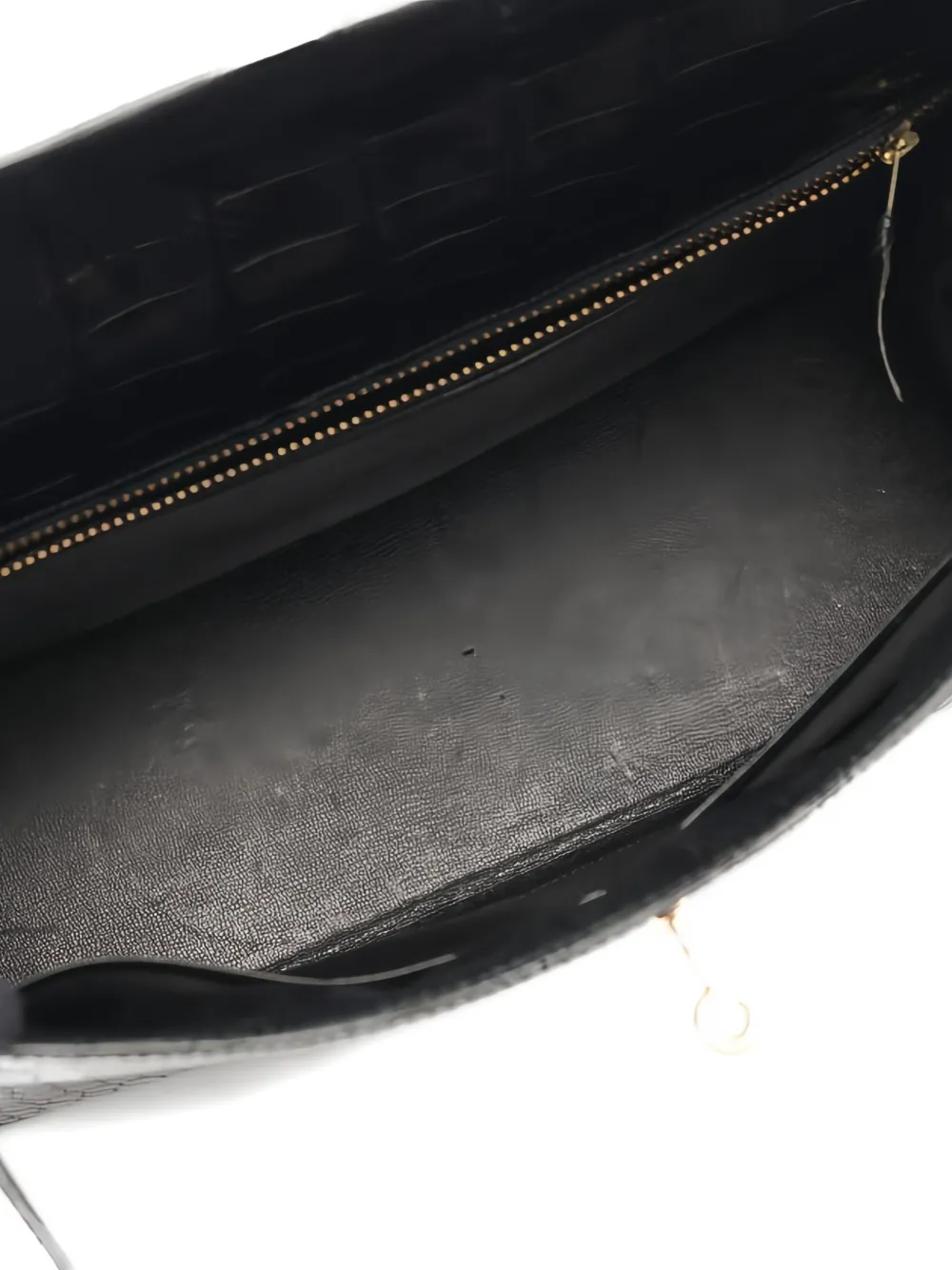 Pre-owned Hermes 1981 Kelly 32 Crocodile-embossed Two-way Handbag In Black