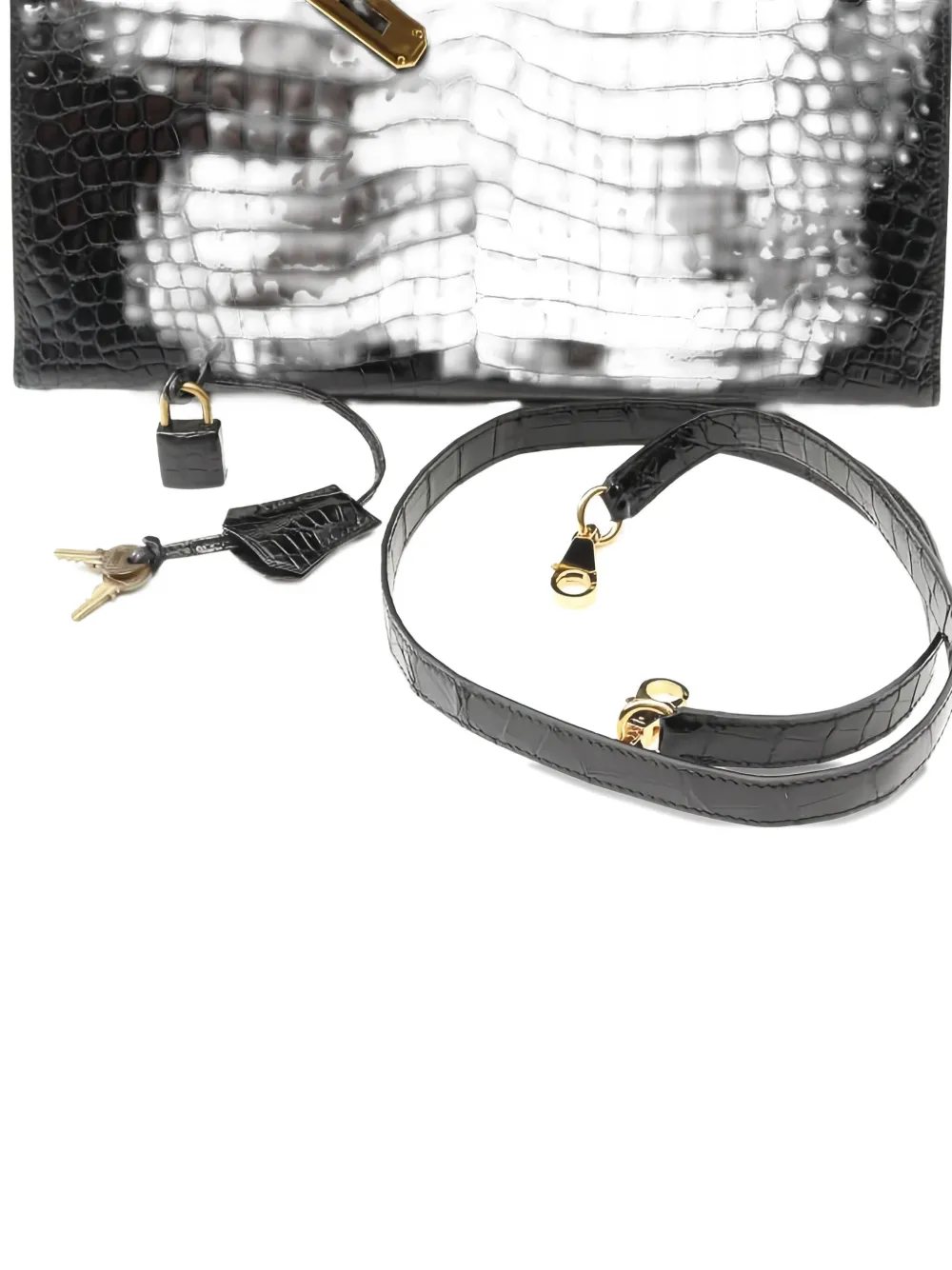 Pre-owned Hermes 1981 Kelly 32 Crocodile-embossed Two-way Handbag In Black