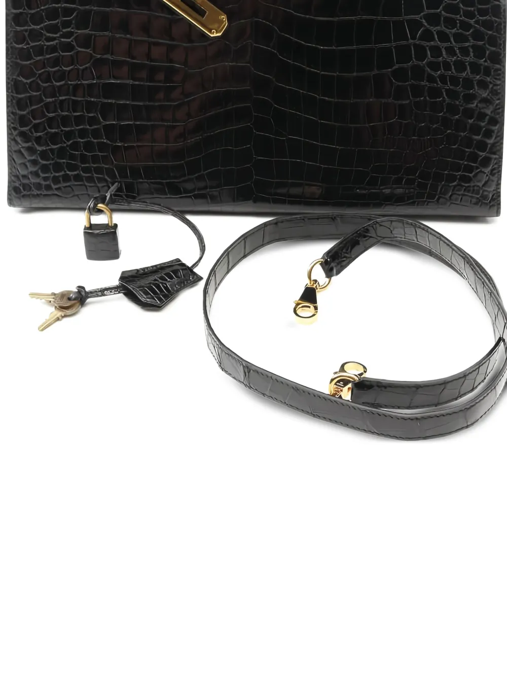 1981 Kelly 32 Crocodile-Embossed Two-Way Handbag