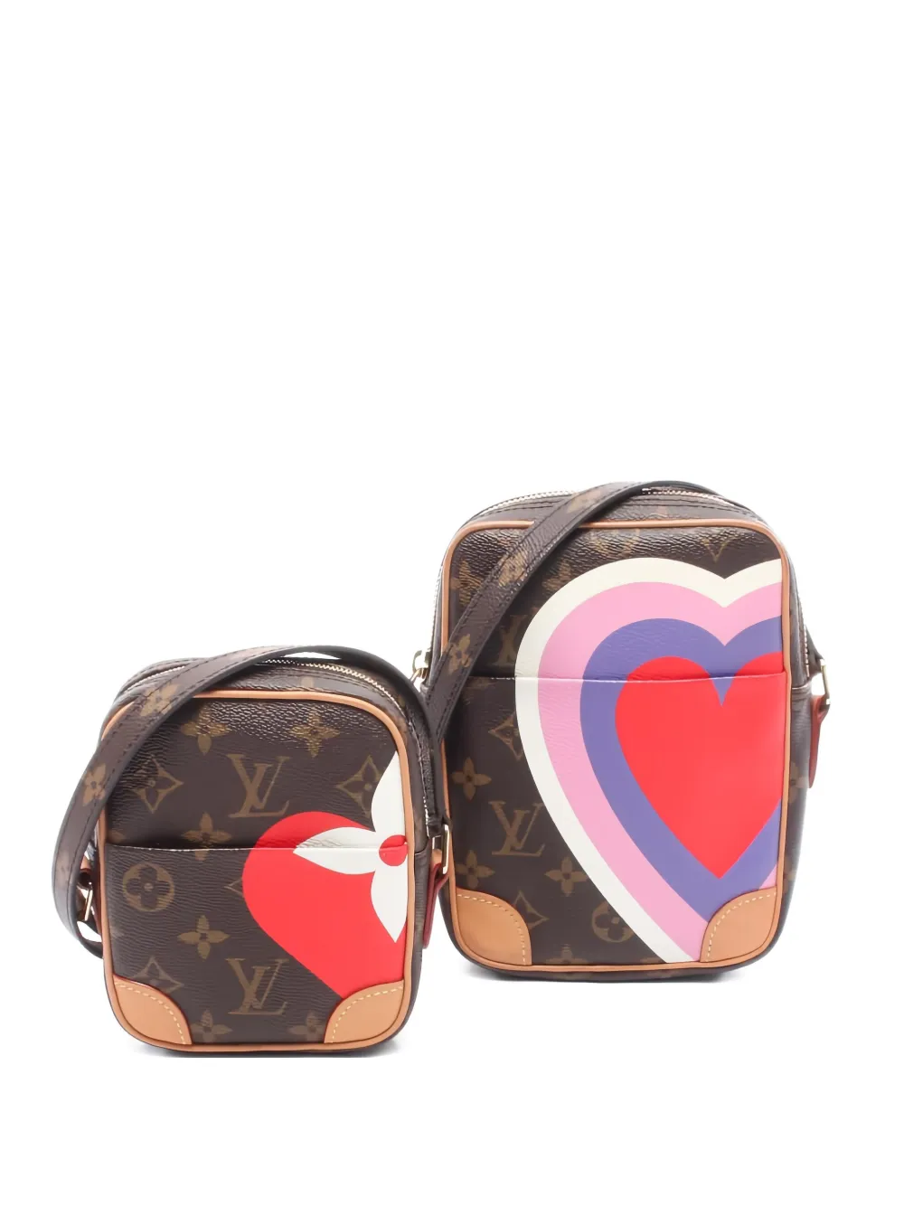 Pre-owned Louis Vuitton 2020 Game On Paname Monogram Heart-print Cross Body Bag Set In Brown