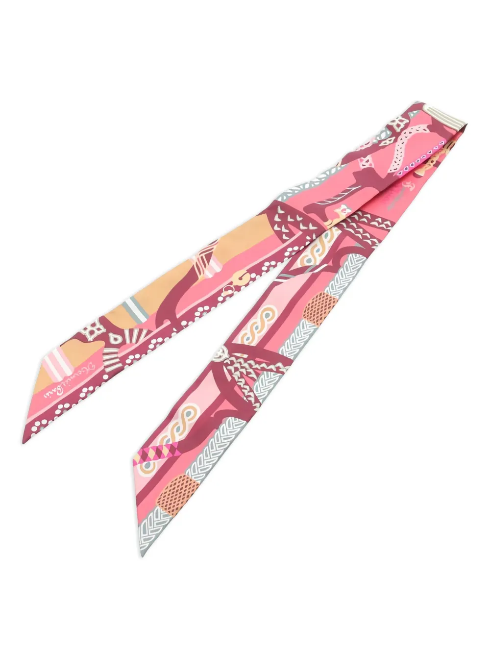 Pre-owned Hermes 1920 Fantaisie D'etriers Twilly Scarf In Pink