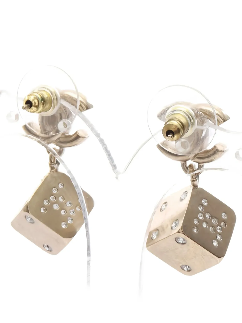 Pre-owned Chanel Coco-mark Dice Earrings In Gold