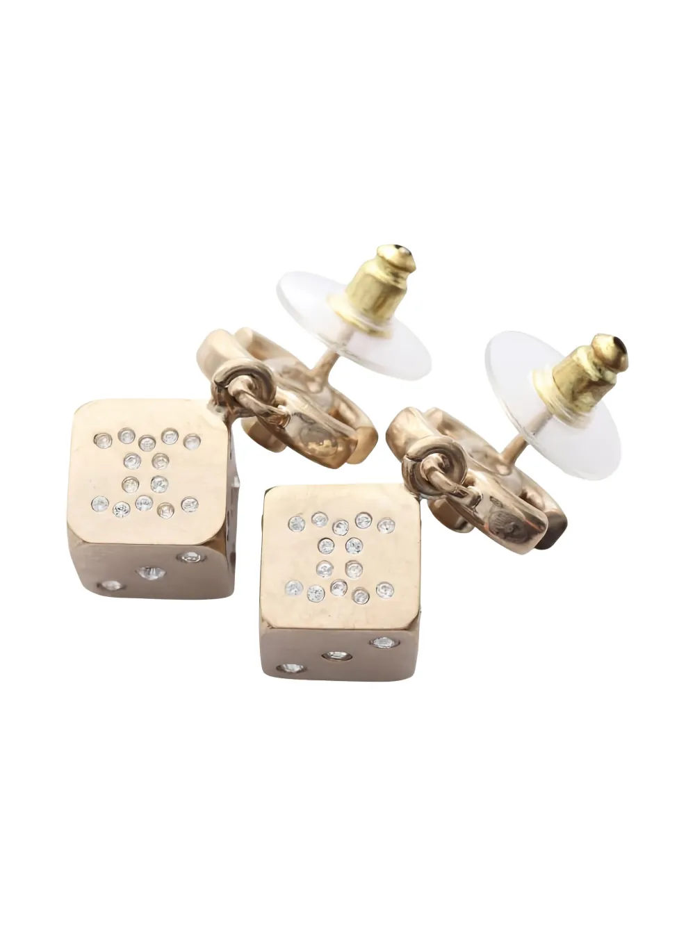 Pre-owned Chanel Coco-mark Dice Earrings In Gold