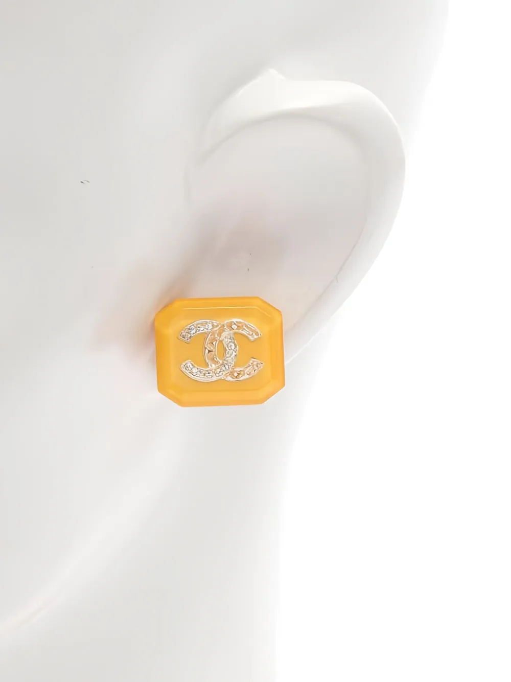 CHANEL INTERLOCKING CC RHINESTONE-EMBELLISHED EARRINGS