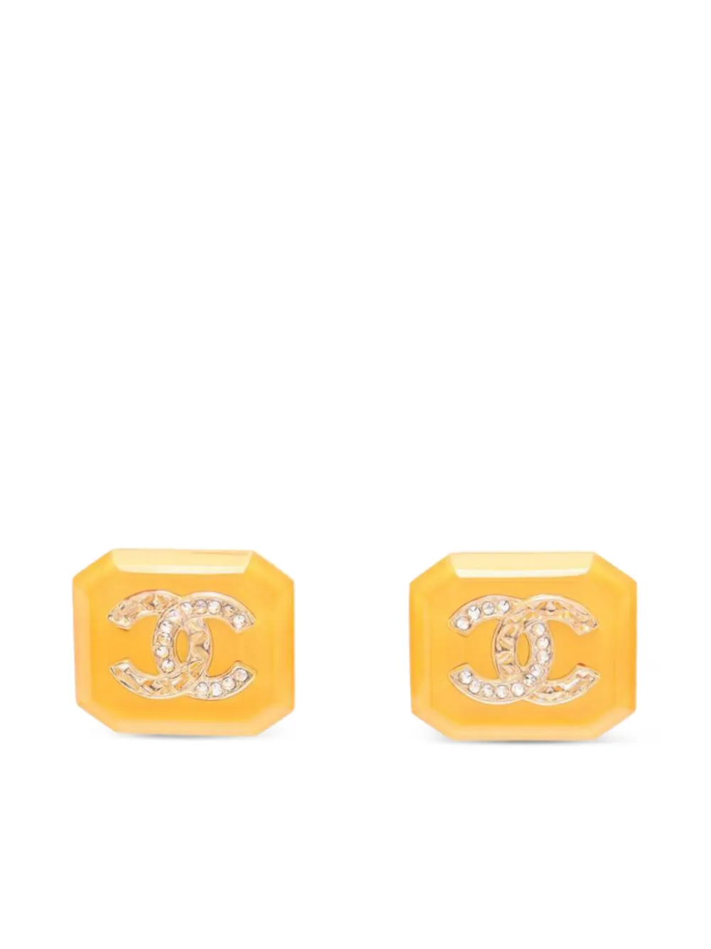 CHANEL Pre-Owned ココマーク ラインストーン ピアス - イエロー CHANEL Pre-Owned ココマーク ラインストーン ピアス - イエロー
