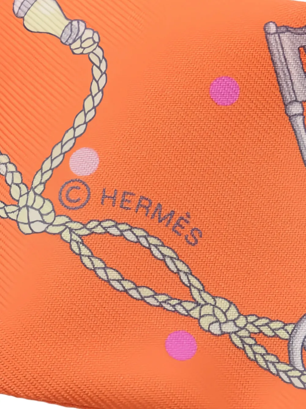 Pre-owned Hermes 2020s Es Cles A Pois Printed Scarf In Orange