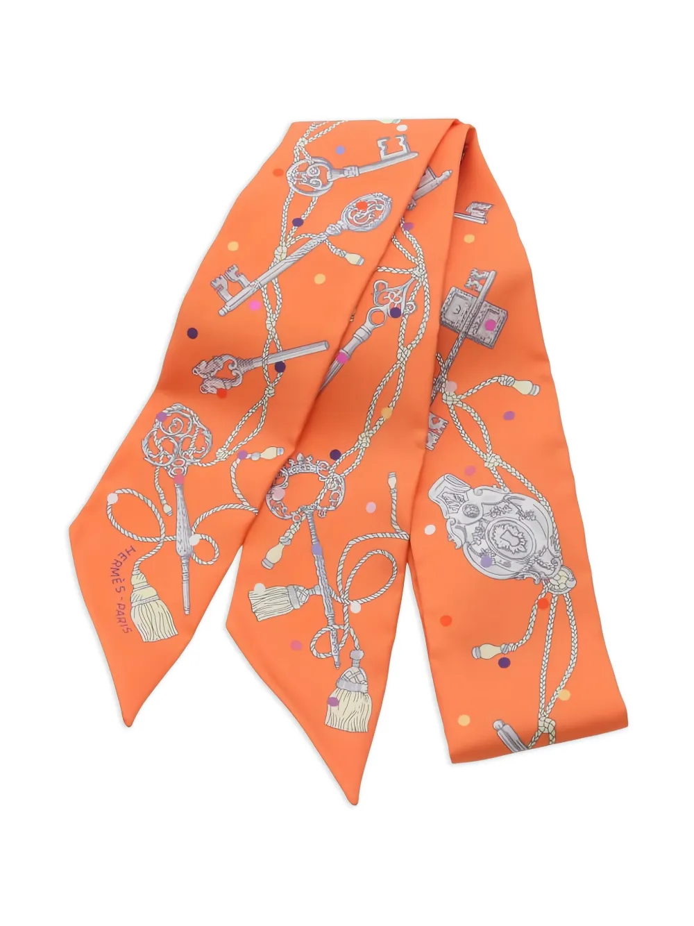Pre-owned Hermes 2020s Es Cles A Pois Printed Scarf In Orange