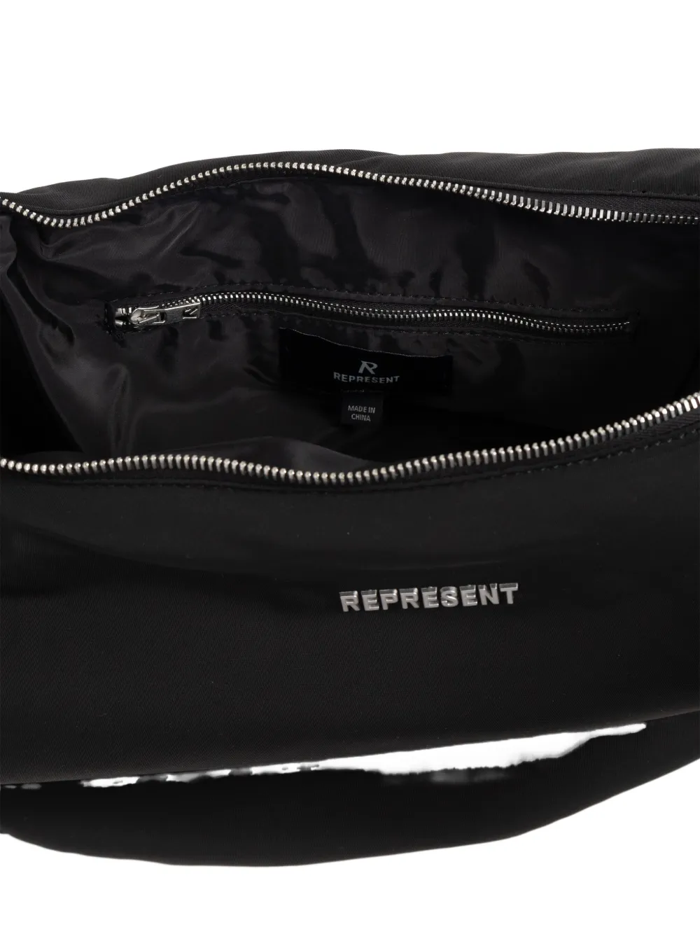 Represent Mens Black Script-hardware Padded Nylon Sling Bag In Black