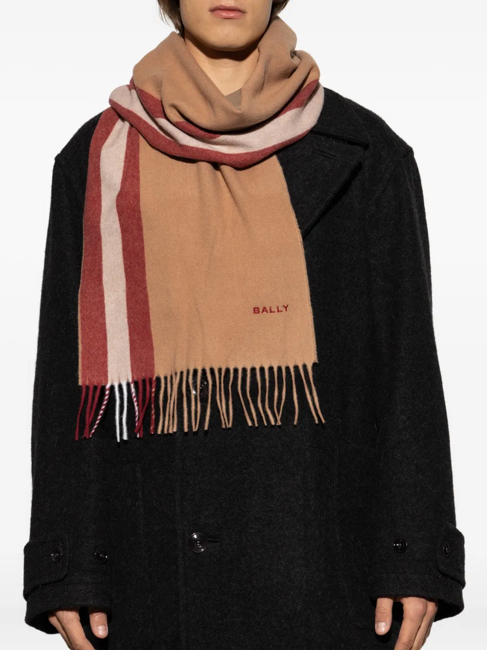 Bally Striped Fringed Scarf In Brown
