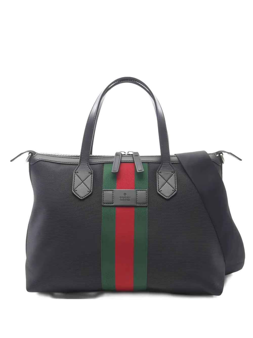 Pre-owned Gucci Web-stripe Canvas Tote Bag In Black