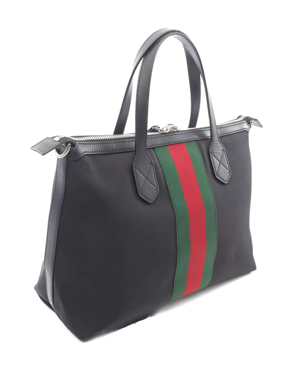 Pre-owned Gucci Web-stripe Canvas Tote Bag In Black