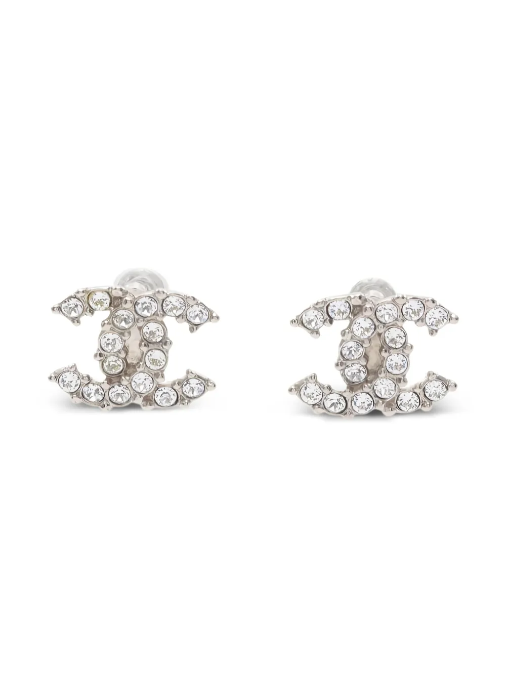 CHANEL Pre-Owned 1986-1988 rhinestone CC earrings | Silver | Image 1