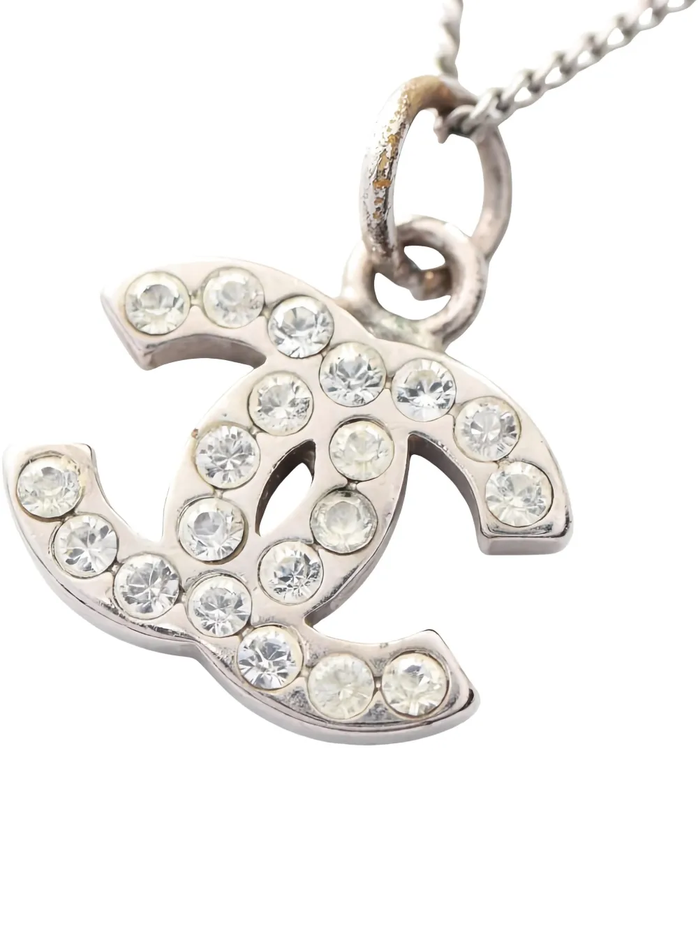 Pre-owned Chanel 1986~1988 Coco Mark Rhinestone Necklace In Silver
