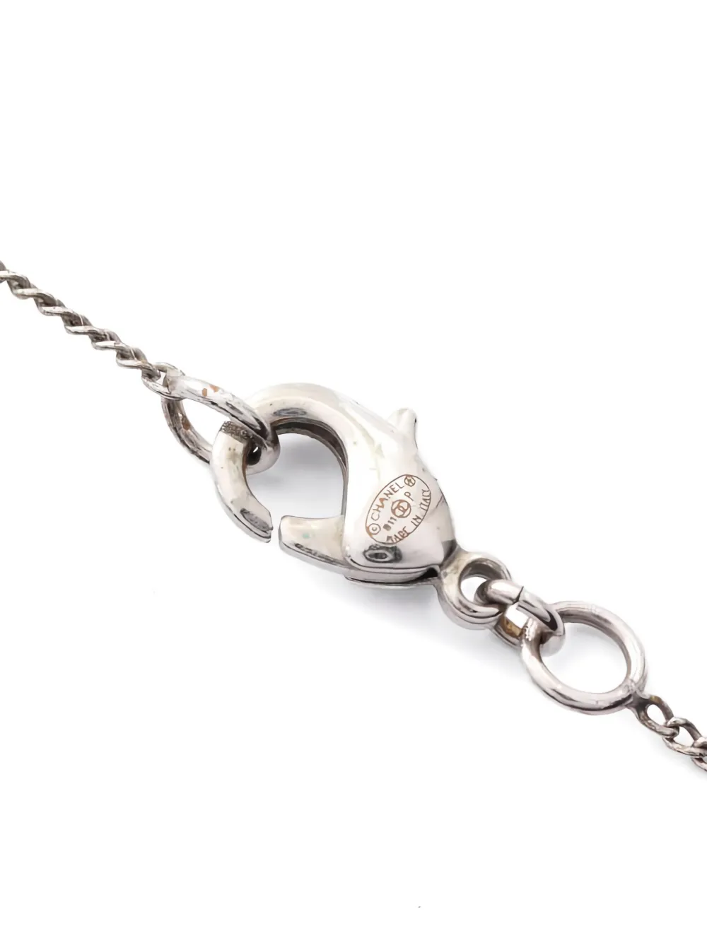 Pre-owned Chanel 1986~1988 Coco Mark Rhinestone Necklace In Silver
