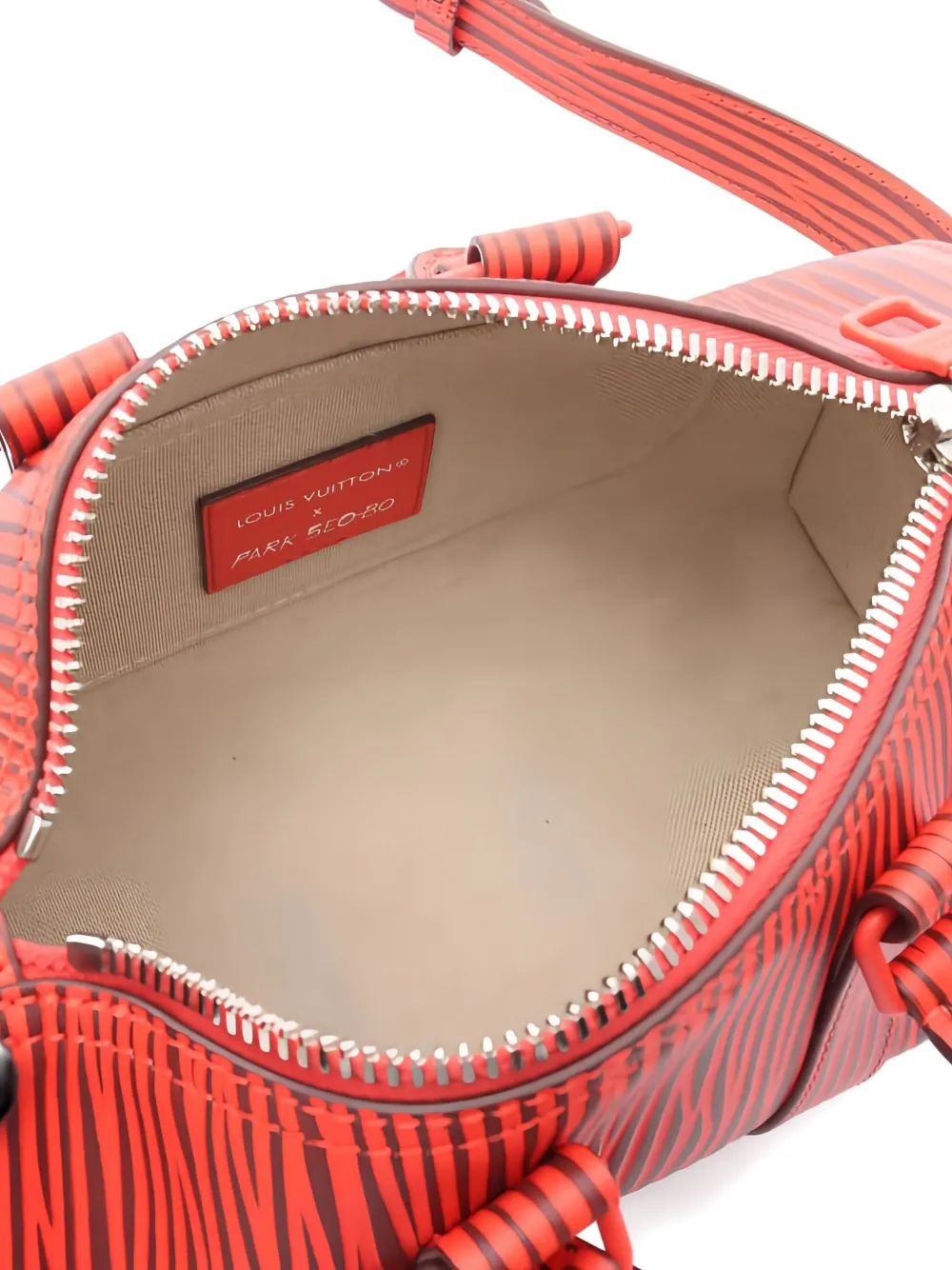 Pre-owned Louis Vuitton X Park Seo-bo Keepall Bandouliere 25 Handbag In Red