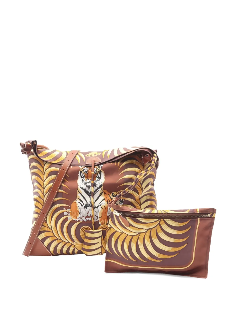 Pre-owned Hermes Royal Tigre City Pm Shoulder Bag In Brown