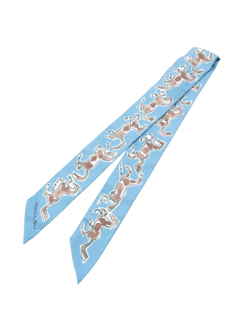 Pre-owned Hermes 1920 Chevaux En Liberte Twilly Scarf In Blue