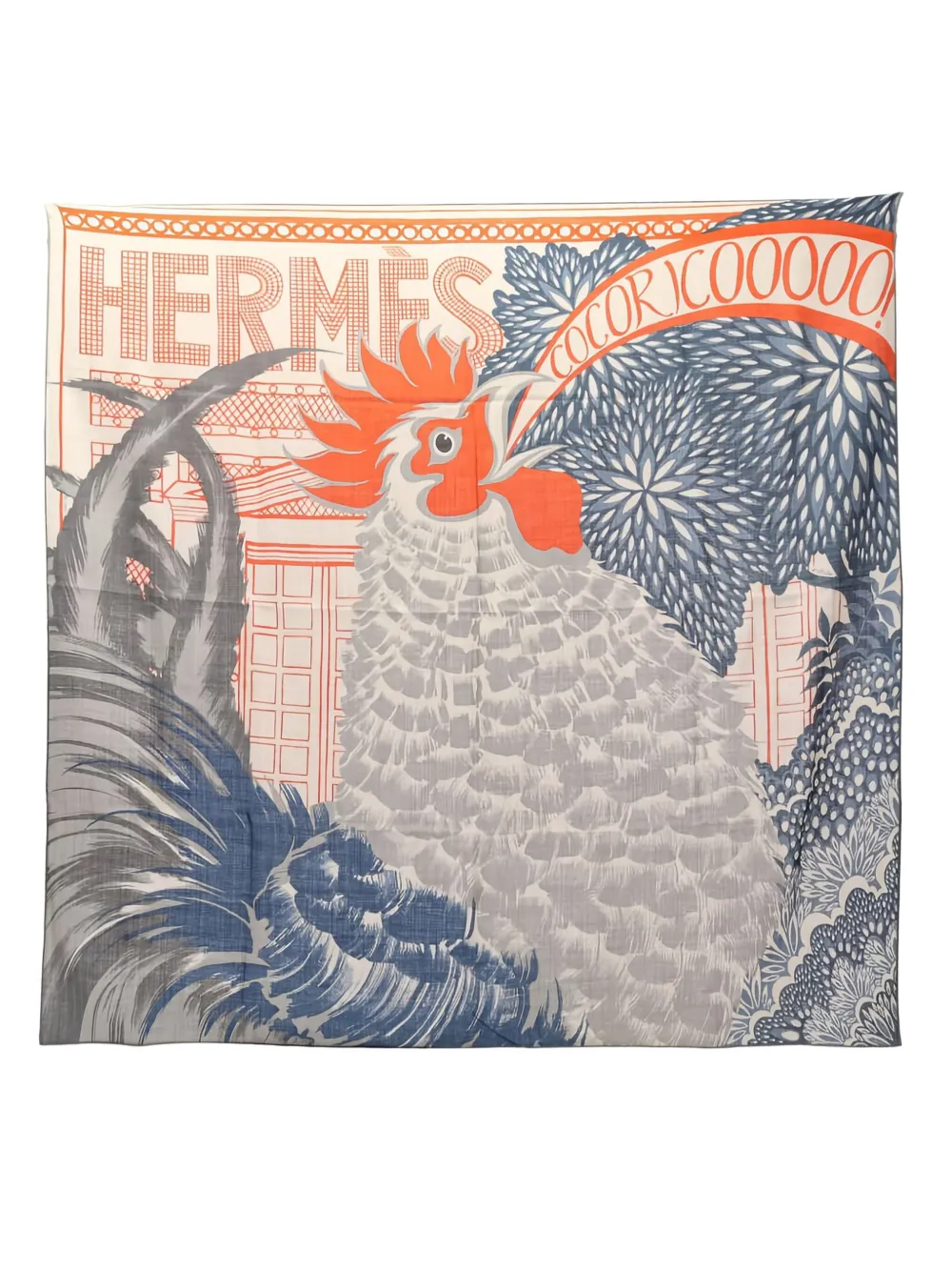 Hermès Pre-Owned 1920 COCORICOOOOO! 100 scarf | Grey | Image 1