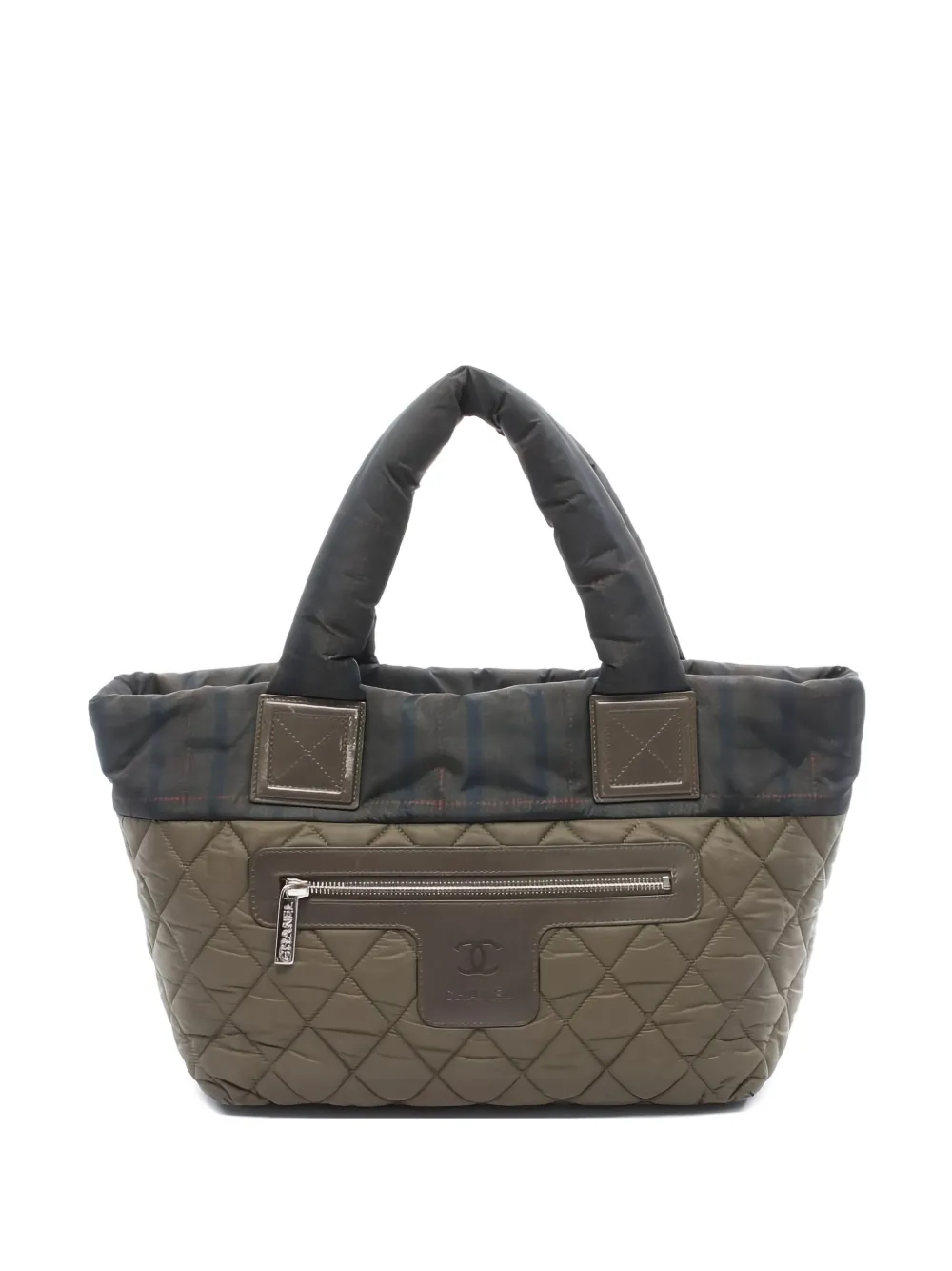 Pre-owned Chanel Small Coco Coon Quilted Plaid Tote Bag In Green